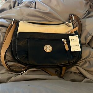 Gianni Bini Black and Cream Shoulder Bag with Gold Accents